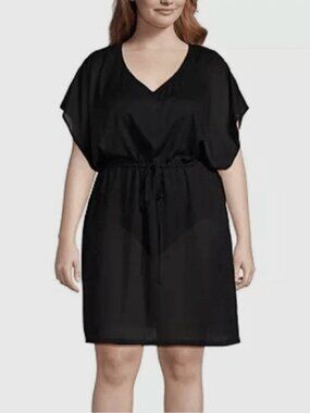 Lands’ End Ladies’ Black Swim Cover Up Dress Waistband Size L 10599